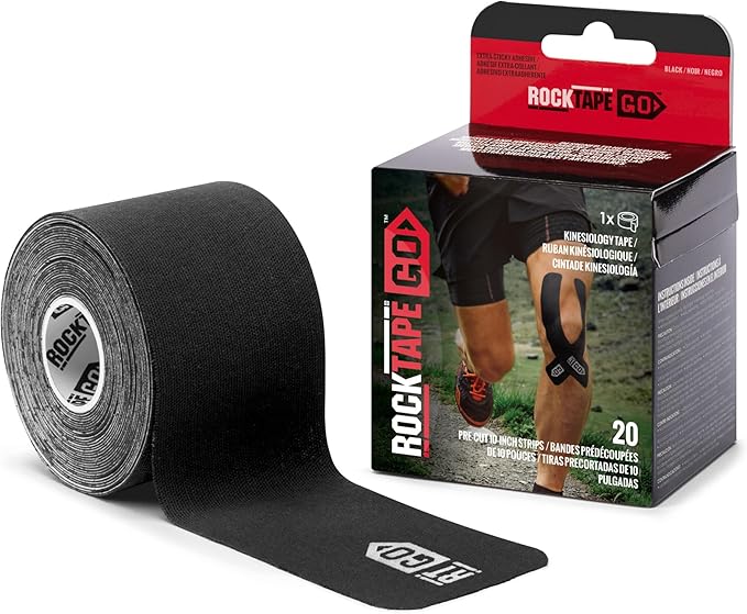 RockTape Go Extra-Sticky Adhesive Pre-Cut Kinesiology Tape (Black)