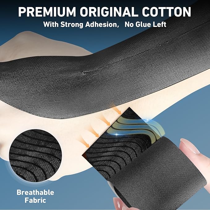 12 Count Kinesiology Tape for Thumb, Pre-Cut Waterproof KTquick Thumb Tape for Thumb Pain Relief Pre Cut, Original Cotton Athletic Tape, Durable Thumb Tape for Sports and Long-Lasting Support (Black)