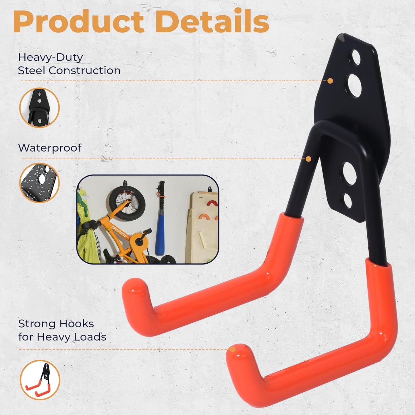 16 Pack Steel Heavy Duty Garage Hooks Storage Hooks with Anti-Slip Coating, Utility Garage Wall Mount Hanger and Organizer for Bikes, Ladder, Rope, Broom, Shovel and Garden Power Tools (16, Orange)