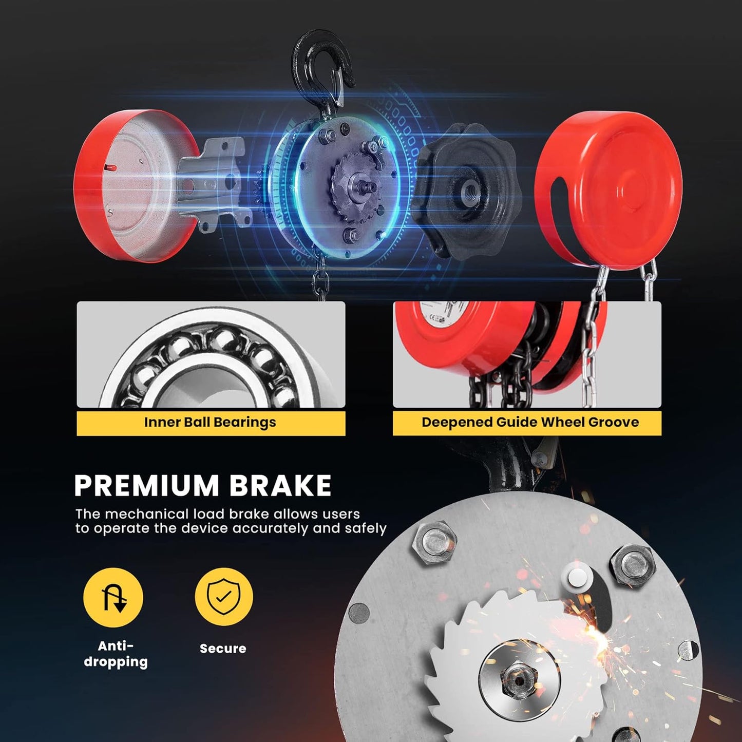 SPECSTAR Hand Chain Hoist 2 Ton 4400 Lbs Capacity 10 Feet with 2 Heavy Duty Hooks, Manual Chain Fall for Warehouse Building Automotive Machinery Red