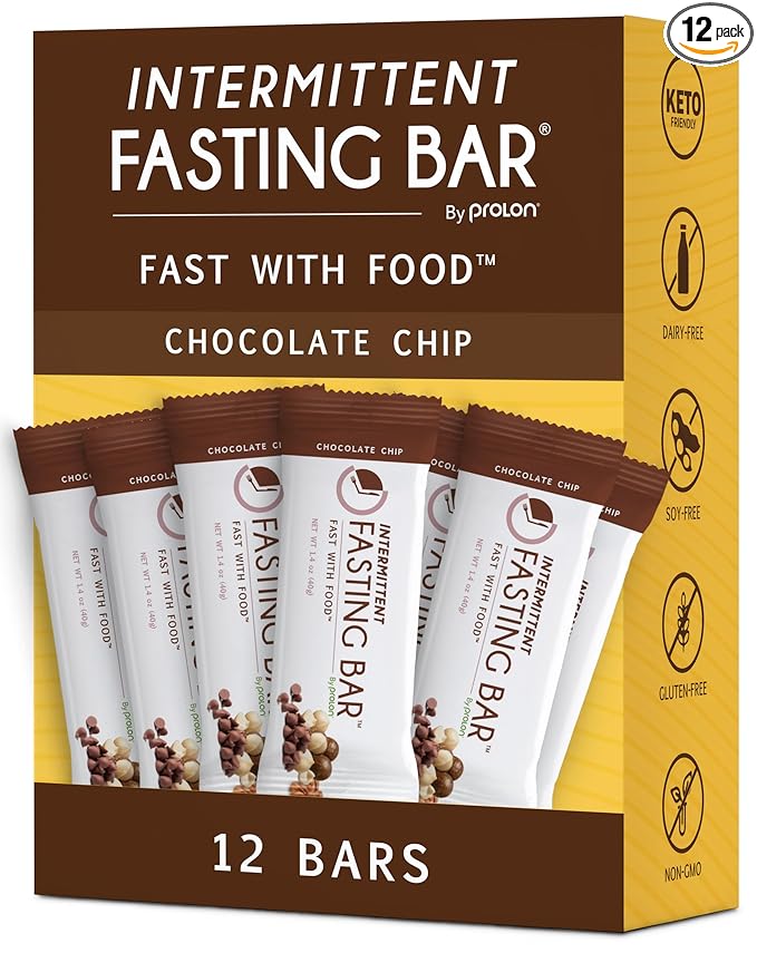 Prolon Fast Bars | Keto, Gluten Free, Dairy Free, Plant Based Protein, Intermittent Fasting Bars | Developed to Not Break Your Fast | Chocolate Chip, 12 Ct