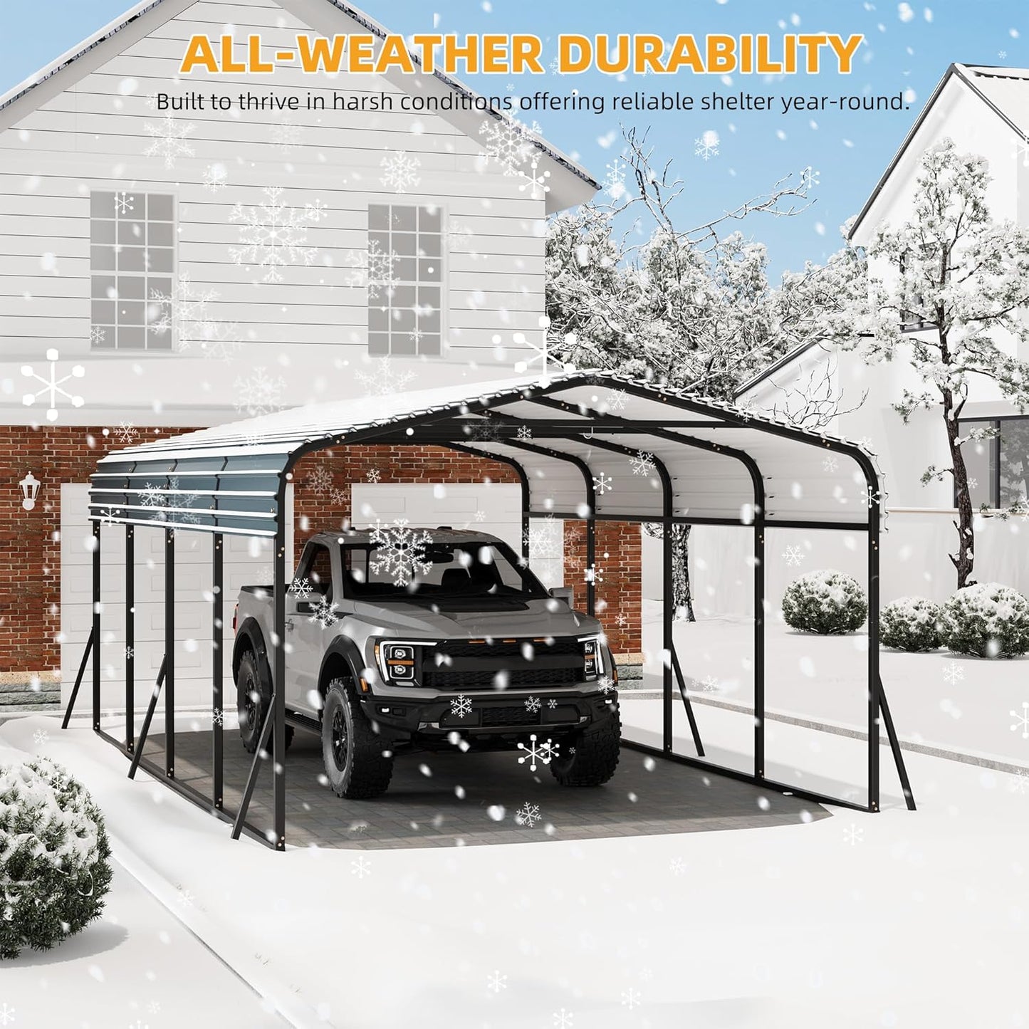 12 x 20 FT Metal Carport with Galvanized Steel Roof, Heavy Duty Metal Roof Carport with Enhanced Base, Tall Kits Garage for Tractors, Trucks, Boats, Cars