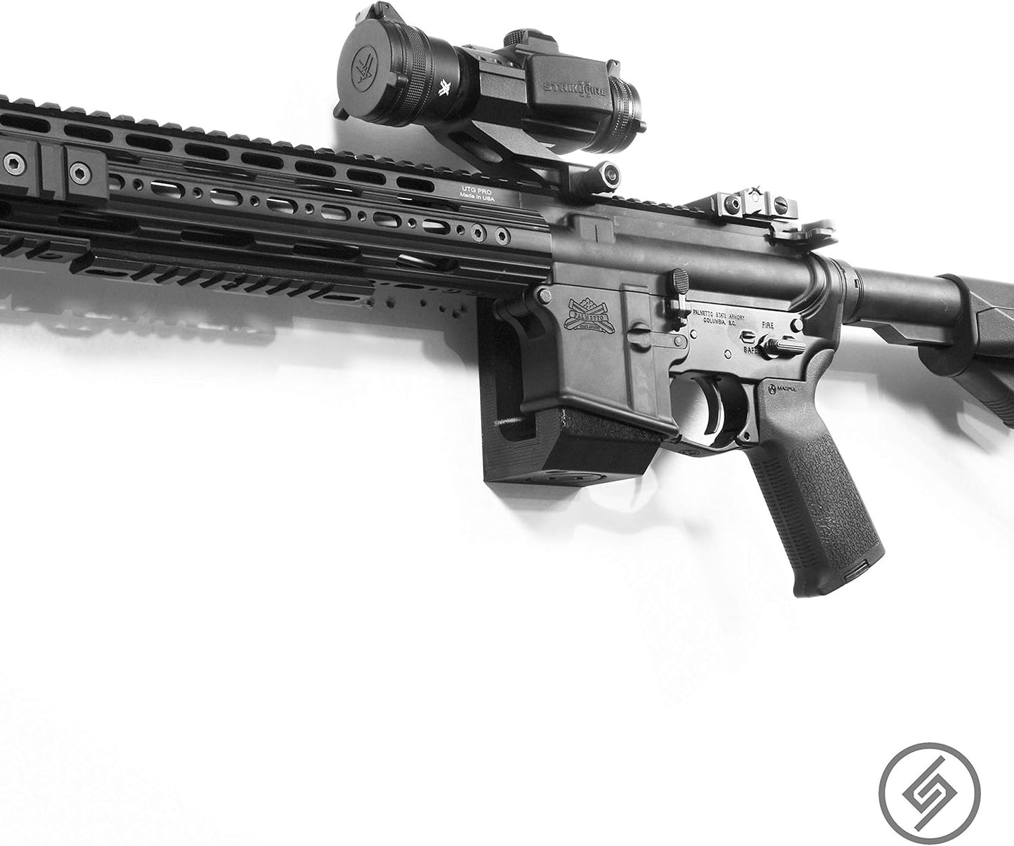 Spartan Mounts Locking .223/5.56 Rifle Mount Wall Display | Low Profile Floating Design Vertical and Horizontal Mounting Solution | Gun Room Safe Storage Organzation | Made in USA