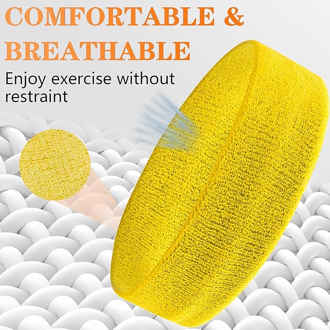 4 Pack Sweatbands Sports Headband for Men and Women, Moisture Wicking Athletic Workout Headband for Running, Tennis, Basketball, Yoga, Gym Stretchy Unisex Sweatband