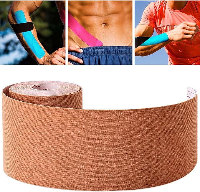 3 Pack Kinesiology Tape, Water Resistant Muscle Support Adhesive Sport Tape for Pain Relief, Latex Free Cotton Elastic Athletic Tape for Joints, Knee, Ankle, Shoulder, Wrist - Tan 3in 5.5yd
