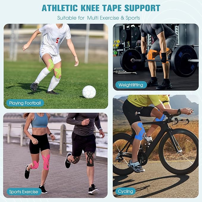 Kinesiology Tape for Knee 12 Pack, Precut Knee Tape for Muscle & Joints, Athletic Sports Tape for Knee Support, Latex Free and Water Resistant, 6 Mix Colors