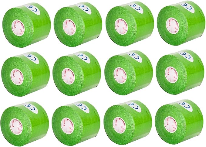 Kinesiology Tape Pro, Athletic Waterproof Muscle Support Adhesive Kinesio Sport Tape for Athletes 2 inches x 16.4 feet, 12 Rolls, Lime Green