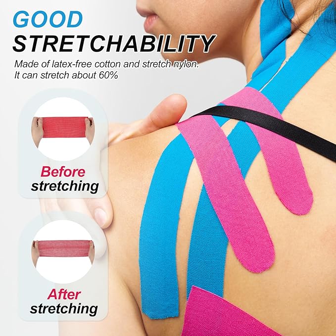 PATIKIL 5.5 Yard x 4 inch Kinesiology Tape, 1 Roll Adhesive Cotton Sports Muscle Support Tapes Waterproof Elastic Tape for Knee Ankle Wrist Shoulder, Black