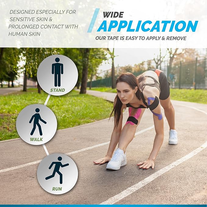 Tack Black Sports Tape Athletic Tape 3 Rolls – Waterproof Kinesiology Tape, Kinetic Tape for Knee, Latex Free, Hypoallergenic, Sticks Well, Stays Longer, Easy to Apply & Remove