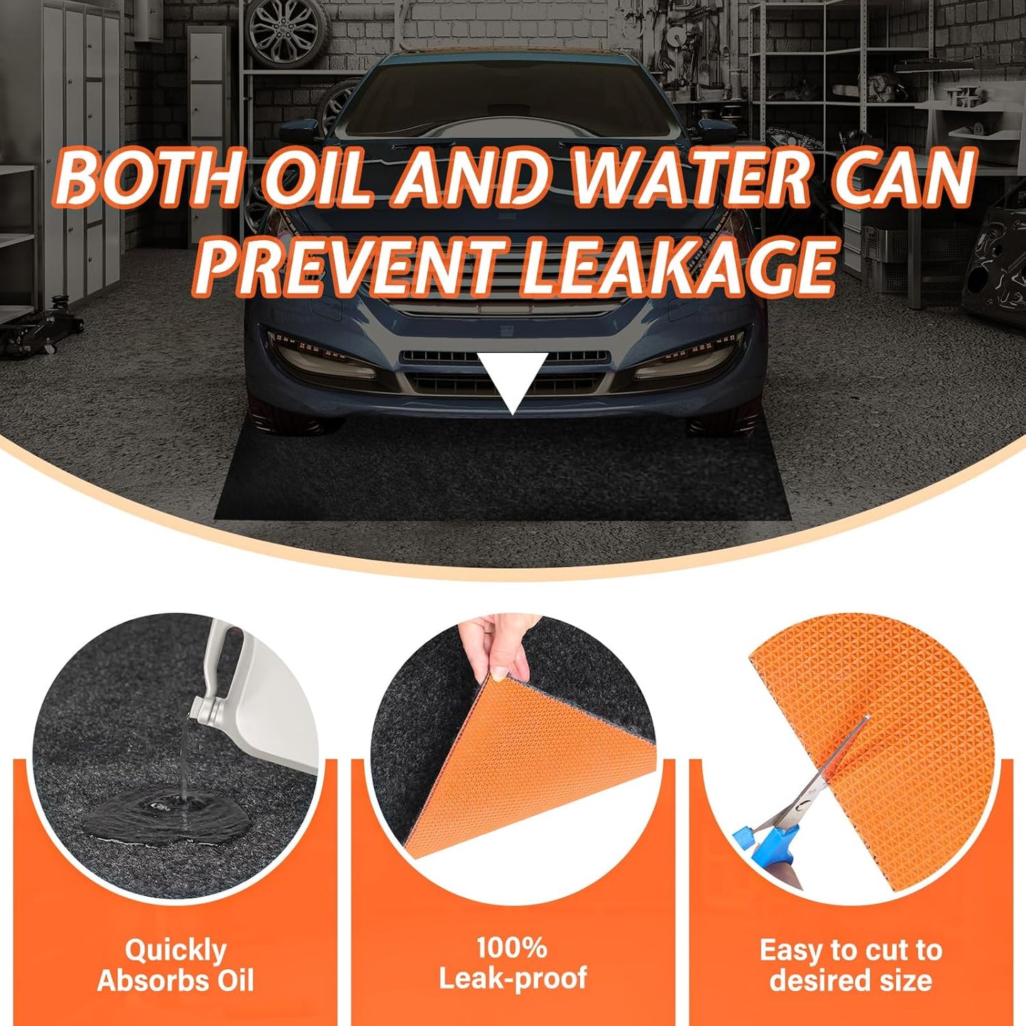 60" x 36" Heavy Duty Oil Spill Mat, Garage Floor Mat for Under Car, 1/4 Inch Thicked Waterproof Rubber Backing Mat Protect Floor, Reusable Oil Drip Leak Absorbent Pads