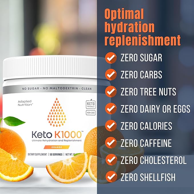 Hi-Lyte Keto K1000 Electrolyte Powder | Orange | Hydration Supplement Drink Mix | Boost Energy & Beat Leg Cramps | No Sugar, No Maltodextrin | 50 Servings