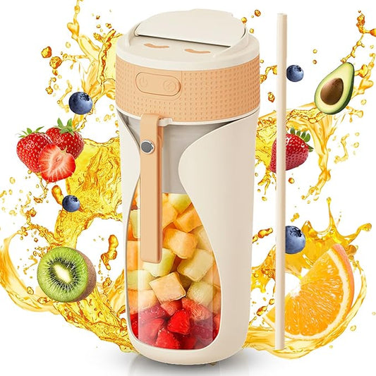 Portable Blender Cup- 450ml Multi-Function Blender with Ice-Crushing,Strong Cutting Power with 6 Blades, BPA Free, USB-C Rechargeable,Fruit Veggie Juicer Cup for Home, Sport, Office, Camping (Orange)