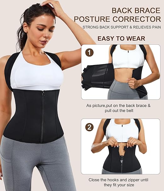 URSEXYLY Women Back Braces Posture Corrector Waist Trainer Vest Tummy Control Body Shaper for Spinal Neck Shoulder and Upper Back Supports (S, Black)