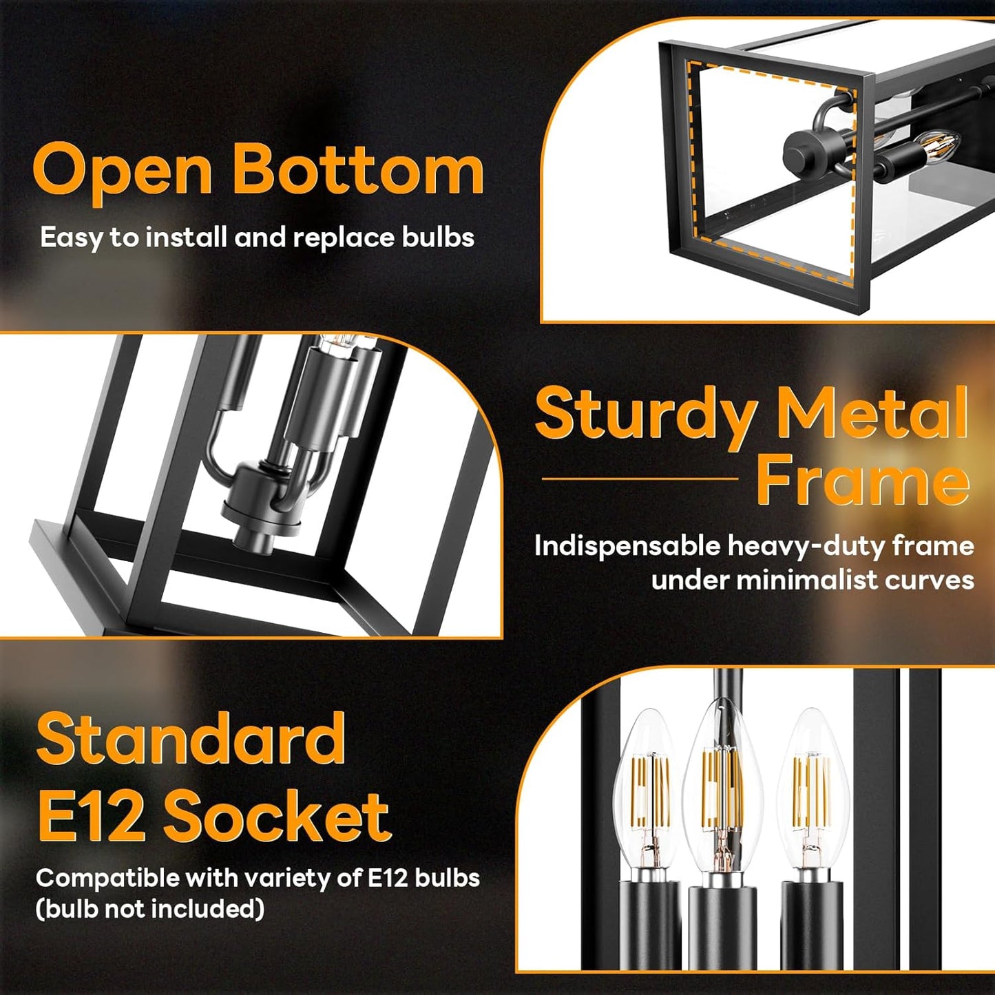 20" Large Dusk to Dawn Outdoor Lights 3-Light, 2 Pack Black Modern Exterior Lighting Fixtures Photocell Sensor Outside Porch Lights Wall Mount, Waterproof Patio Exterior Sconce Lamps E12