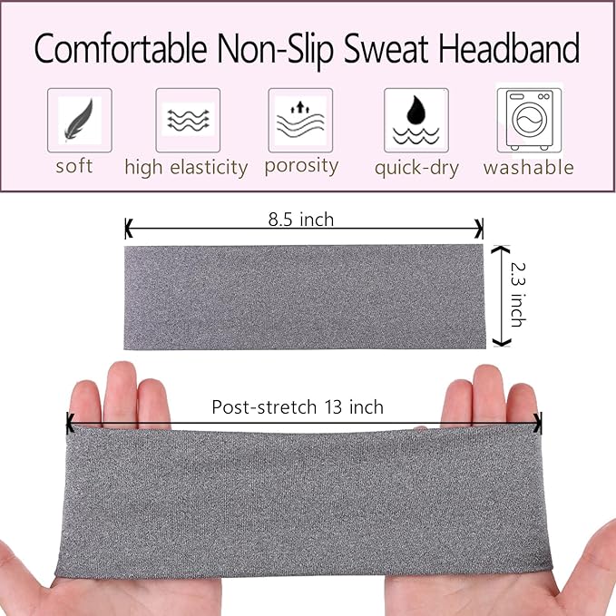 Leeven Women's Headbands for Short Hair Non Slip Elastic Floral 6 PCS Hairbands Soft Fabric Stripe Head Bands for Girls Heart Headbands