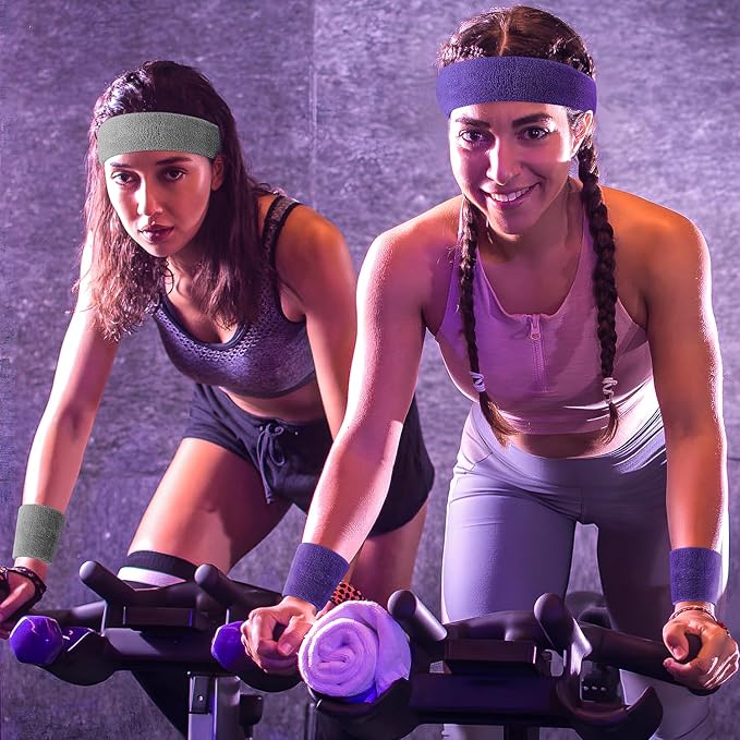 BEACE Sweatbands Sports Headband for Men & Women - Moisture Wicking Athletic Cotton Terry Cloth Sweatband for Tennis, Basketball, Running, Gym, Working Out