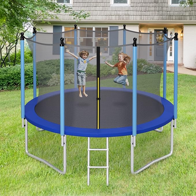 GYMAX Trampoline, 8FT 10FT 12FT 14FT 15FT 16FT Recreational Trampolines w/Safety Enclosure Net & Ladder - ASTM Certificated, Outdoor Trampoline for Kids and Adults
