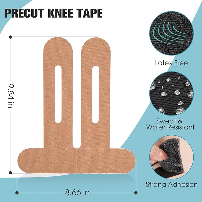 Kinesiology Tape for Knee 12 Pack, Precut Knee Tape for Muscle & Joints, Athletic Sports Tape for Knee Support, Latex Free and Water Resistant, Skin