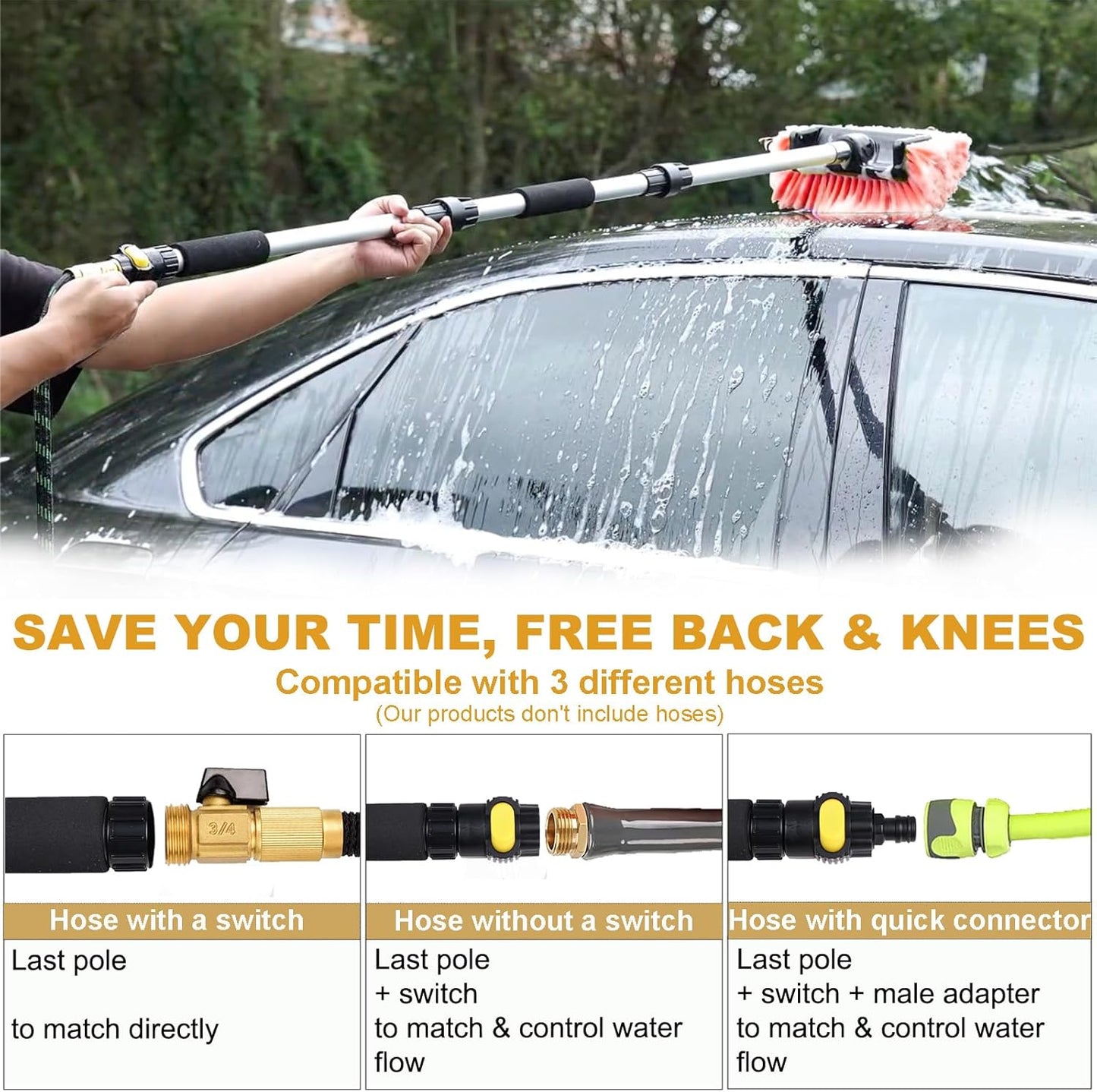 69 Inches Car Wash Brush with Long Handle for Car Truck Boat Washing (Orange)