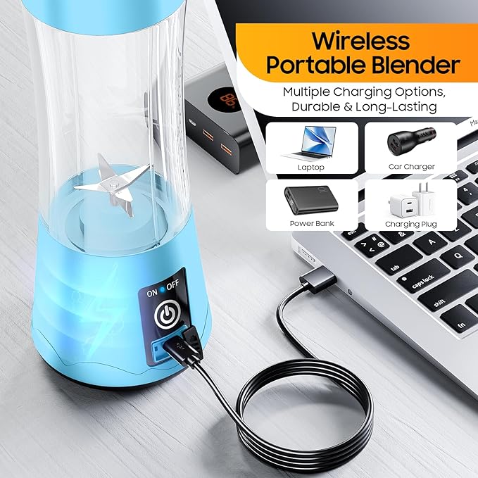Cordless Personal Size Portable Blender - Blender Make Smoothies & Shakes, 12 Oz BAP Free Traveling Cup, Quickly Squeezed in Office/Picnic/Sprots
