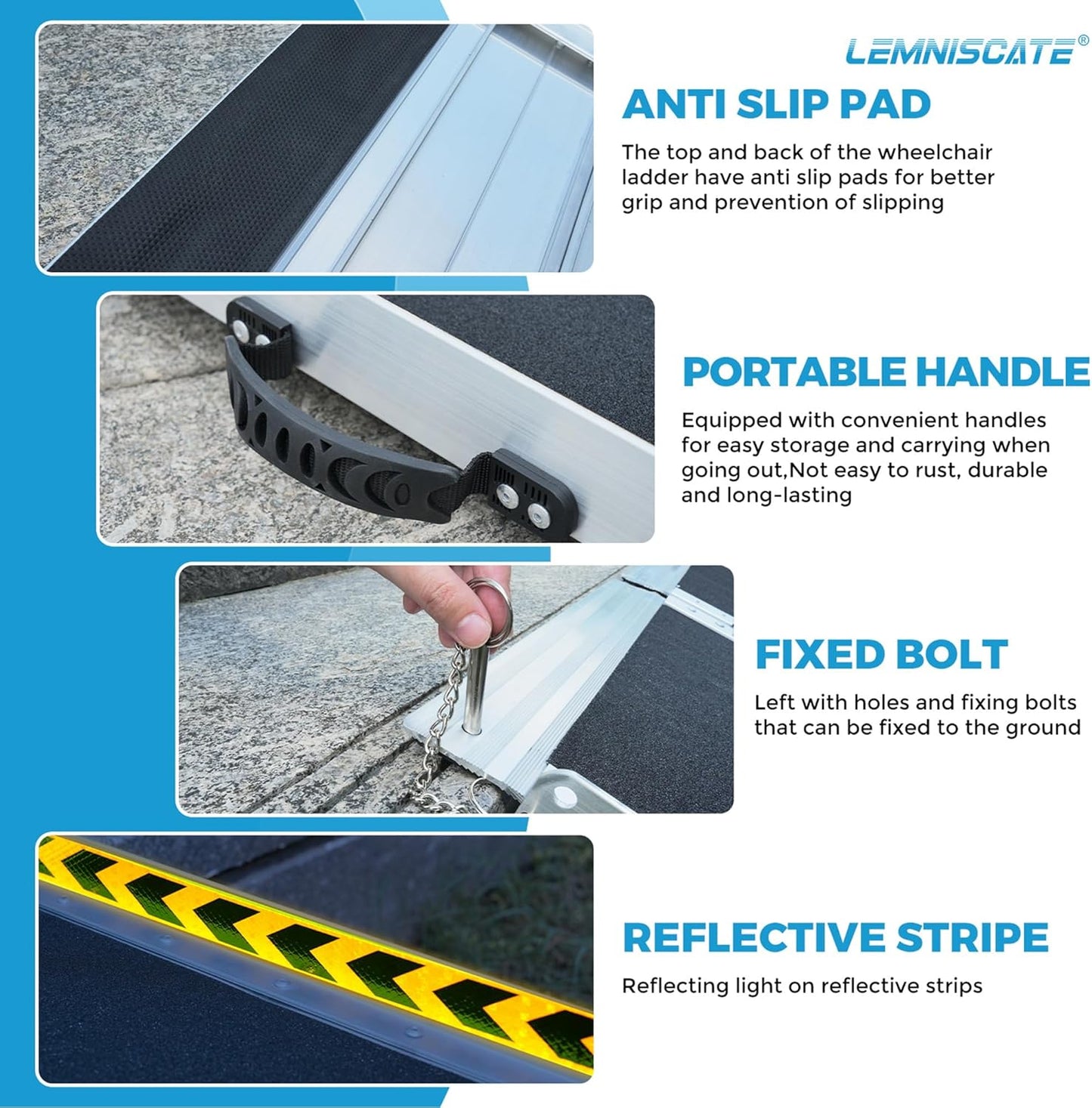 LEMNISCATE Wheelchair Ramp, 4FT Ramps for Wheelchairs for Home, Non-Skid Threshold Ramp for Doorways, Curbs, Foldable Aluminum Ramp, Portable Wheelchair Ramp for Home Steps, 48" L x 29" W