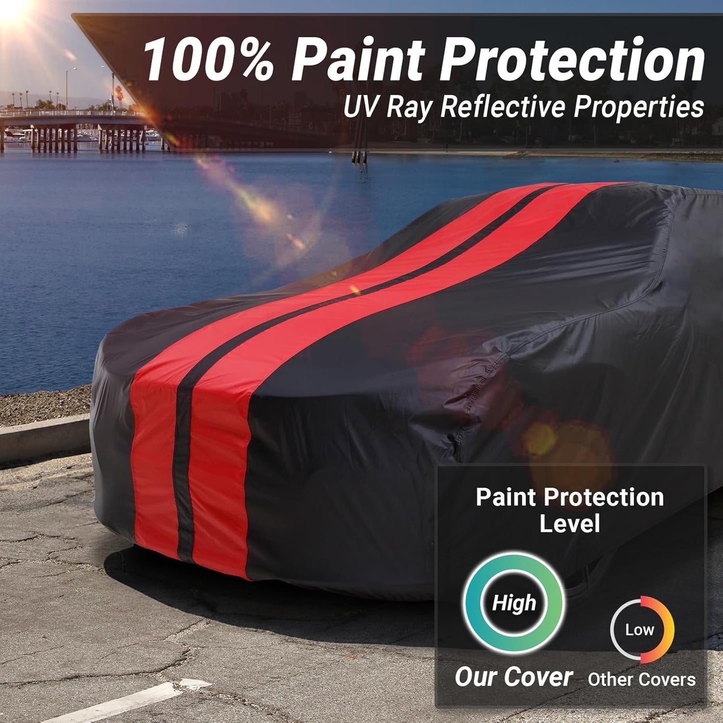 iCarCover Custom Car Cover for Buick Skylark (1980-1985) Waterproof All-Weather Rain Snow UV Sun Protector Full Exterior Indoor Outdoor Car Cover (Stripe - Black/Red)