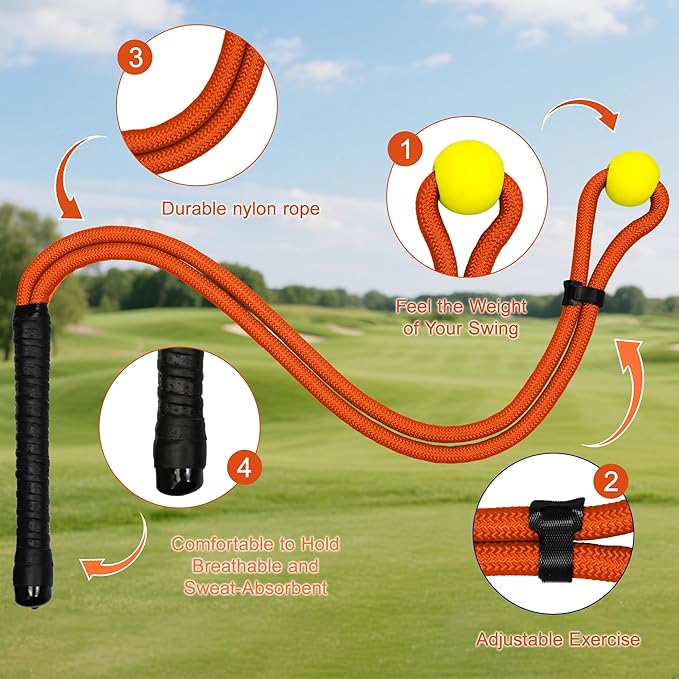 Golf Rope Swing Trainer, Golf Swing Training Aid to Improve Speed, Accuracy, Rhythm, Flexibility and Strength, Portable Golf Training Tool for Indoor/Outdoor Practice