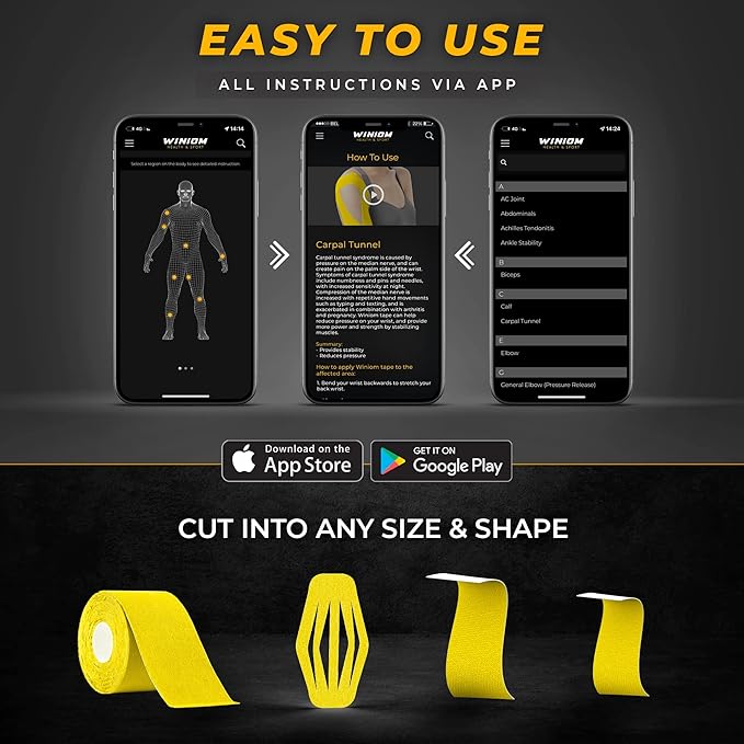 Kinesiology Tape-Incredible Support for Athletic Sports and Recovery + Free Taping Guide-Uncut 2 inch 100 feet Roll (Sunny Yellow + Free Taping Guide, Pack of 1)