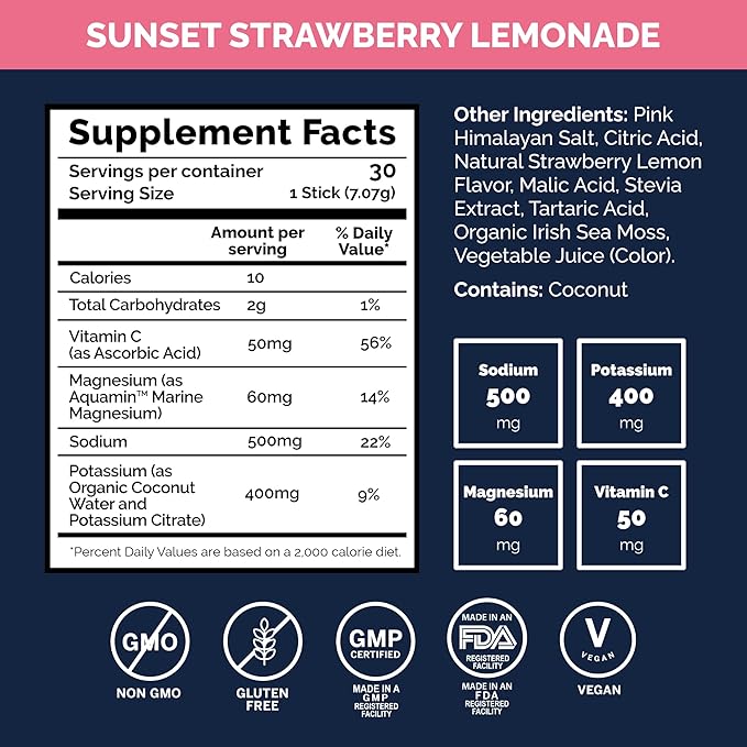 Voli Electrolytes Powder Packets | No Added Sugar Electrolyte Drink Mix for Hydration | Keto & Fasting Friendly, Natural Superfoods & Minerals | Strawberry Lemonade, 30-Count