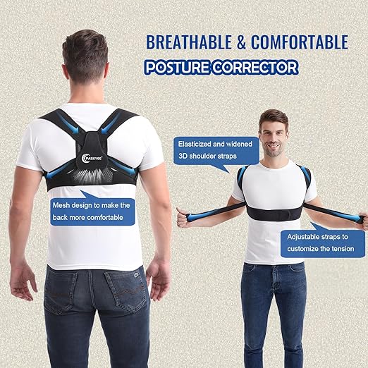 Paskyee Posture Corrector for Women and Men, Adjustable Back Brace for Neck, Shoulder, and Upper Back Pain Relief, Back Straightener for Clavicle Support Black L/XL