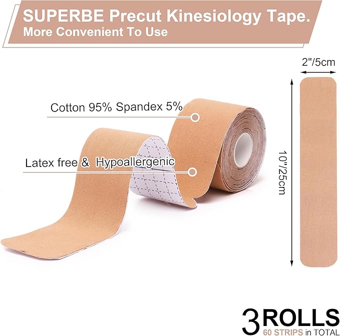 K Athletic Tape, Kinesiology Tape Precut - Premium Kinesthetic Tape for Muscles Knee Shoulder Elbow, 2 Inch x 16.5 feet (3 Rolls Pack)