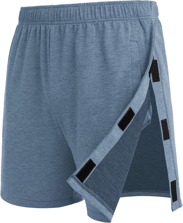 Deyeek Unisex Tear Away Shorts Snap On Athletic Cotton Shorts Post Knee Surgery Recovery Hip Replacement Pants with Pockets