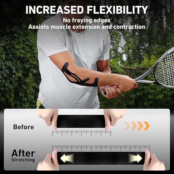 12 Count Kinesiology Tape for Elbow, Pre-Cut Waterproof KTquick Elbow Tape for Elbow Pain Relief Pre Cut, Original Cotton Athletic Tape, Durable Knee Tape for Sports and Long-Lasting Support (Black)