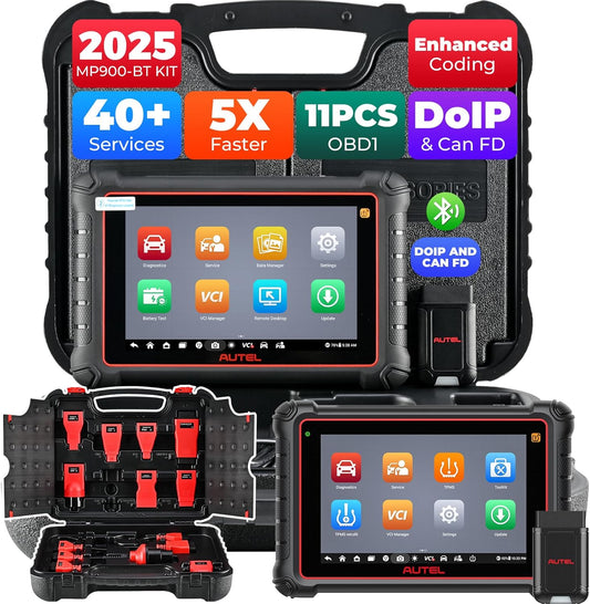 Autel MaxiPRO MP900-BT KIT Scanner: 2025 Level-up of MP900Z-BT, MP808BT Pro, MP808BT KIT with DoIP CAN-FD, 40+ Services, OE ECU Coding, 11 PCS OBD1 Cables, Bi-Directional, 150+ Makes, FCA Renault SGW