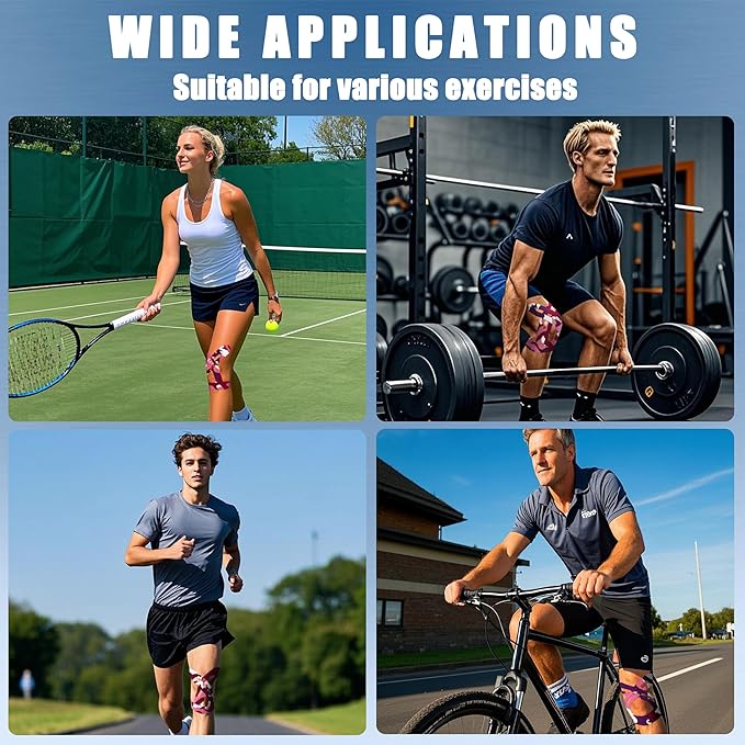 Precut Kinesiology Tape for Knees,12 Pcs – Elastic Knee Support & Stability, Pain Relief – Waterproof, Breathable, Hypoallergenic Athletic Tape (Camo Pink)