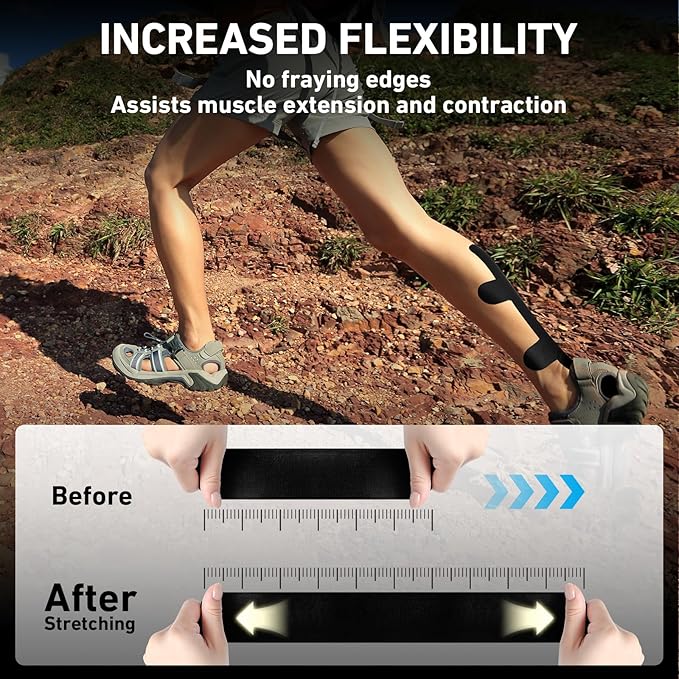 Kinesiology Tape for Achilles Tendon, KTQUICK 12 Count Achilles Tendon Tape Precut, Original Cotton Waterproof&Breathable, Enhance Elastic Kinesiology Athletic Tape for Achilles&Muscle Support(Black)