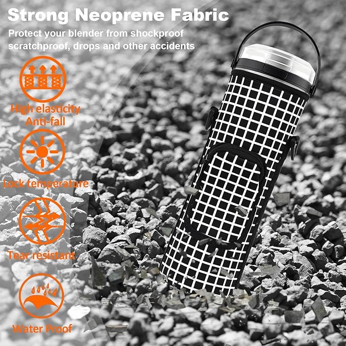 Storage Bag for Ninja Portable Blender Dust Cover Sleeve with Adjustable Shoulder for Ninja BC151NV/BC51NV/BC151BK/BC151CR/BC151EM/ BC151PR/BC151WH/BC155PS Blast Portable Blender (Check)