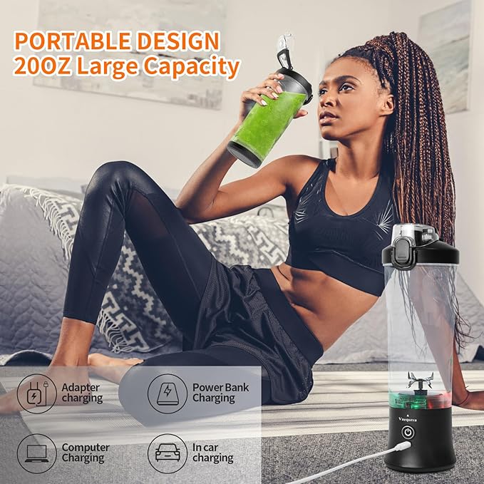 Portable Blender Cordless Personal Size Blender for Shakes and Smoothies 20oz USB Rechargeable individual Mini Blender Cup juicer for Kitchen Home Travel