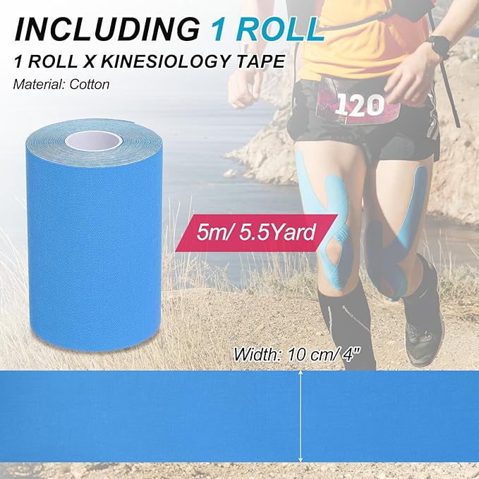 PATIKIL 5.5 Yard x 4 inch Kinesiology Tape, 1 Roll Adhesive Cotton Sports Muscle Support Tapes Waterproof Elastic Tape for Knee Ankle Wrist Shoulder, Blue