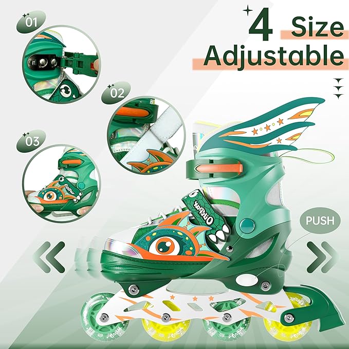 Children's Adjustable Inline Skates with 4-Size Adjustable Fit, Inline Skates with Triple Safety Straps & LED Light Wheels Perfect for Beginners,Ideal Gift for Boys & Girls