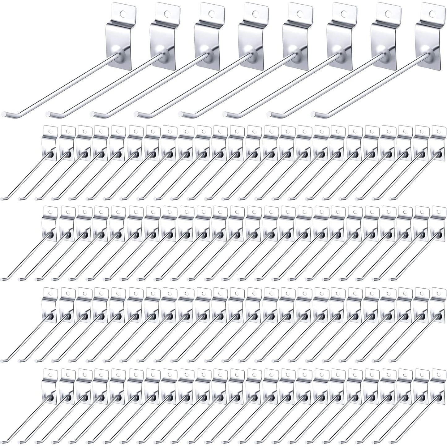 Moxweyeni 100 Pcs Heavy Duty Slatwall Panel Hooks Hanging Metal Slat Wall Hanging Hooks Silver Slat Wall Hanger Commercial Grade Slatwall Pegs Accessories for Shop Retail Display(6 Inch)