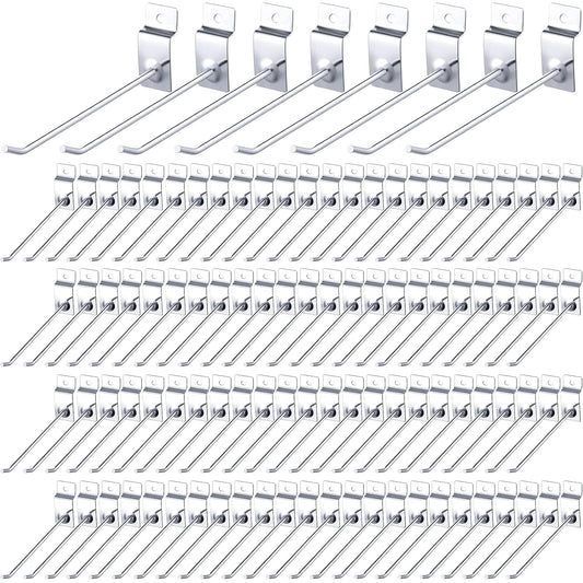 Moxweyeni 100 Pcs Heavy Duty Slatwall Panel Hooks Hanging Metal Slat Wall Hanging Hooks Silver Slat Wall Hanger Commercial Grade Slatwall Pegs Accessories for Shop Retail Display(6 Inch)