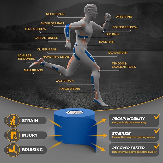 Kinesiology Tape-Incredible Support for Athletic Sports and Recovery + Free Taping Guide - Pre-Cut 2 inch 32 feet (Navy Blue + Free Taping Guide, 1 Pack)