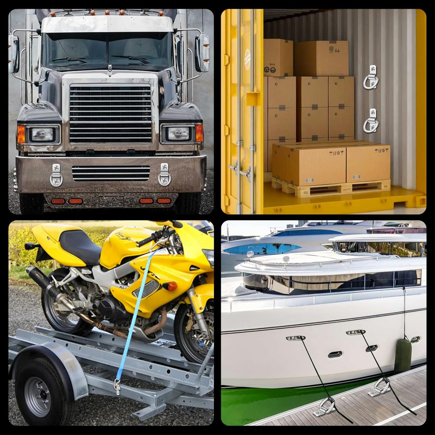 D-Rings, Truck Tie Downs Anchor 3/8" Heavy Duty 6000 Pound Steel Tie-Down Ring for Loads on Trucks, Trailers, Boats, RV Campers, Vans;for Kayaks, Motorcycles, Deliveries, ATVs （Pack of 6）