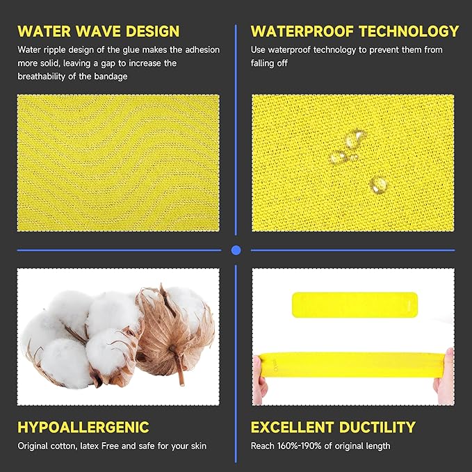 CKeep Uncut Kinesiology Tape(2 Rolls), Original Cotton Elastic Premium Athletic Tape,Latex Free Hypoallergenic, 2inch x 16ft, Yellow