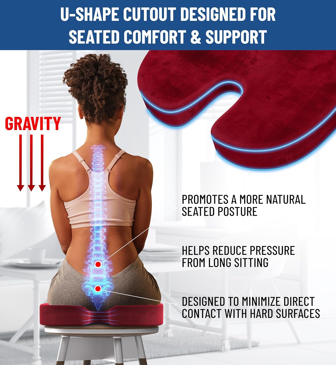 Everlasting Comfort Doctor Recommended Memory Foam Seat Cushion for Office Chairs & Car Seat - Ergonomic Office Desk Accessories for Tailbone Pain Relief, Sciatica & Back Support
