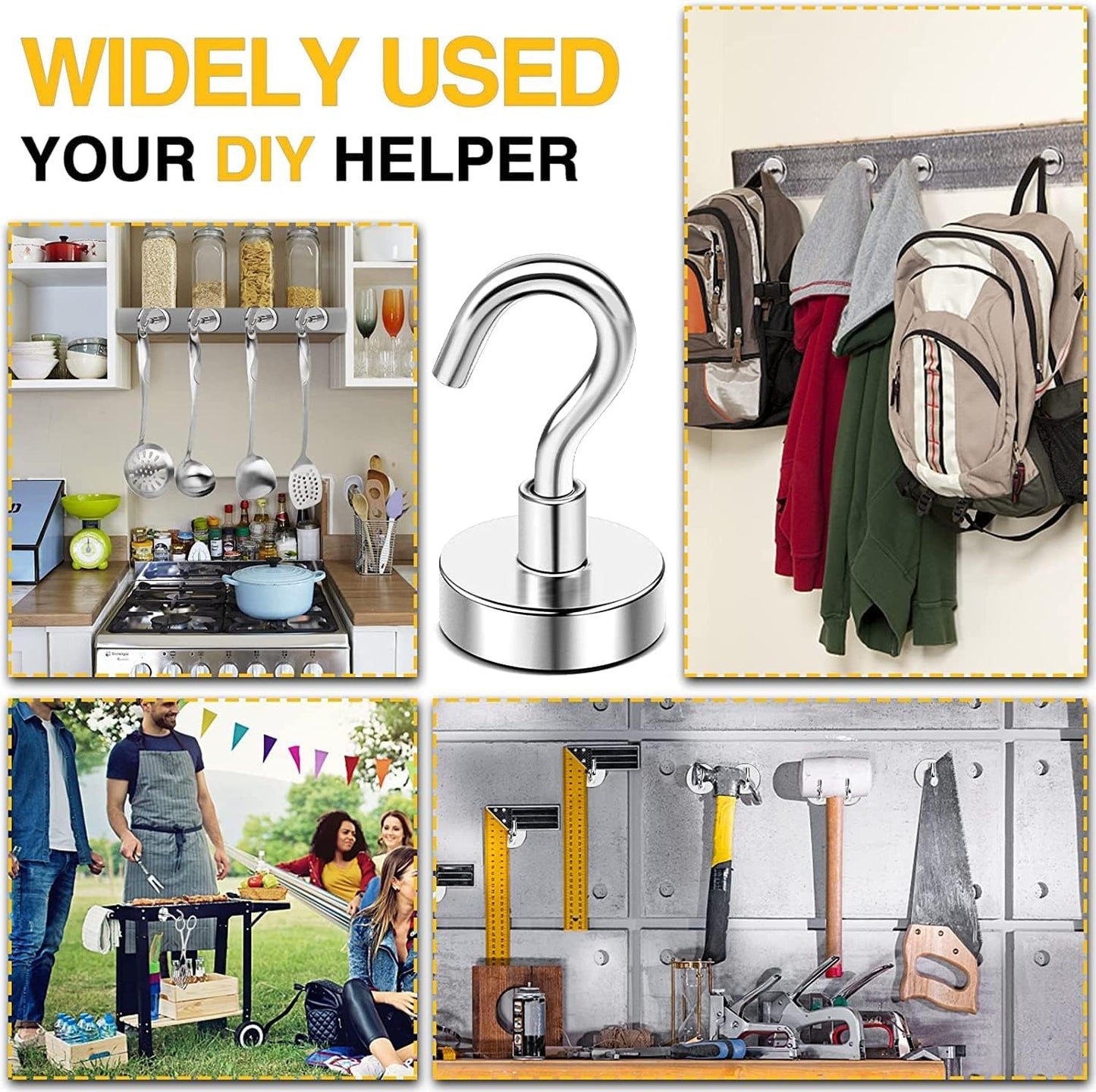 DIYMAG Magnetic Hooks, 30Lbs Strong Heavy Duty Cruise Magnet S-Hooks for Classroom, Fridge, Hanging, Cabins, Grill, Kitchen, Garage, Workplace and Office Etc, (200 Pack-Silver),Screw in Hook