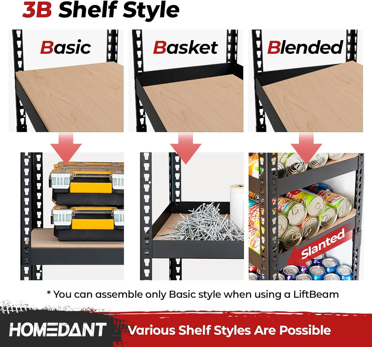 HOMEDANT 5-Tier Laminated Boltless Heavy Duty Metal Shelving Unit Adjustable Garage Storage Utility Rack Shelves Organization Multipurpose Shelf Warehouse Industrial 39.8" W x 18.2" D x 71.3" H 1Pack