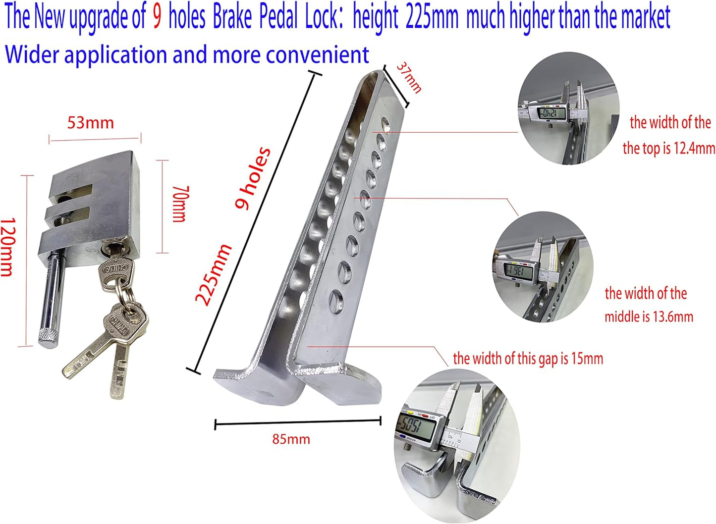 22.5cm Anti-Theft Auto Brake Clutch Lock Stainless Steel Vehicle Security Protection Supplies Car Brake Lock with 3 Keys