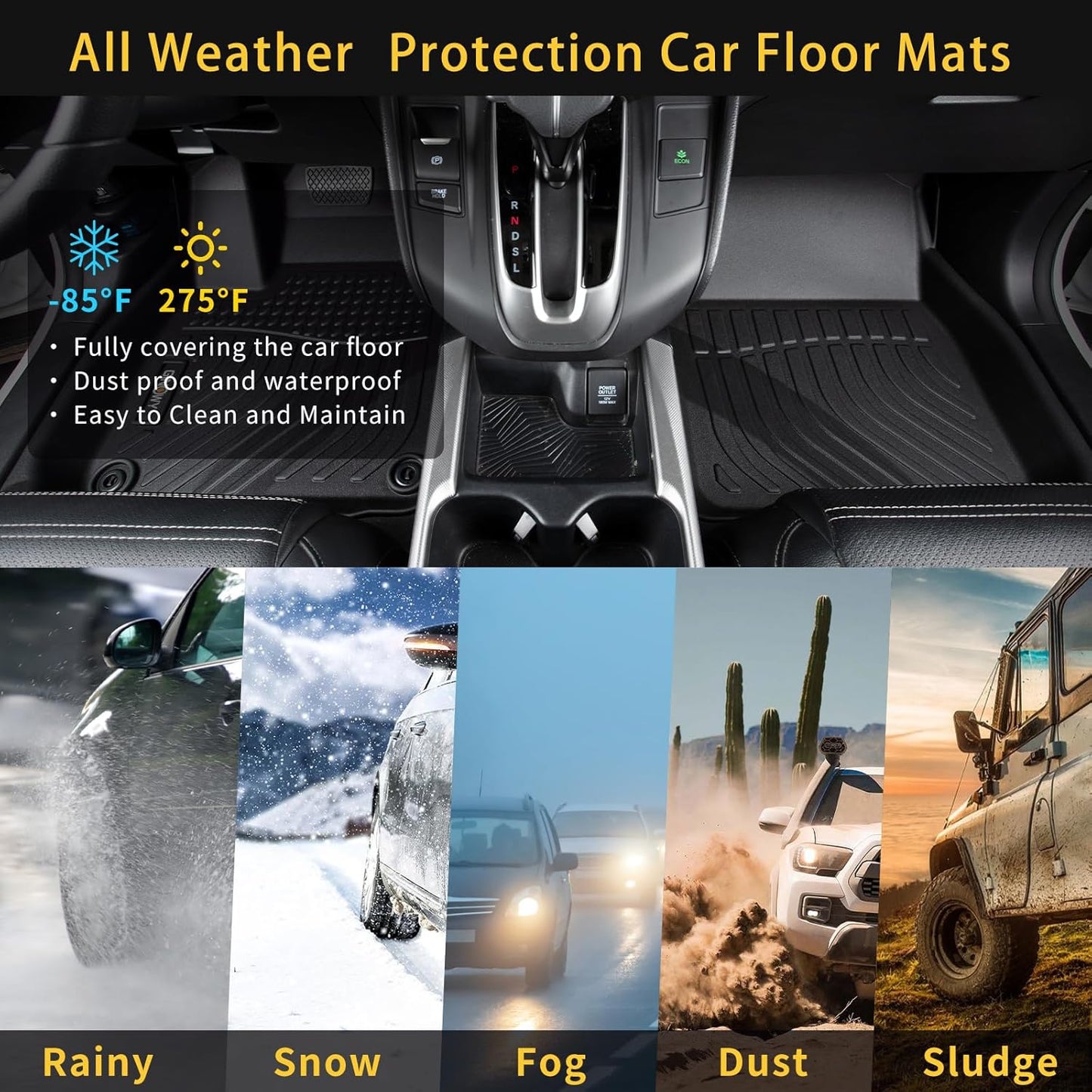 GINOWY-Floor Mats & Cargo Liner for Ford Expedition MAX 2021-2025 Bench Seat 8 Passenger TPE Rubber All Weather Car Floor Mats Expedition Accessories Floor Liners Black